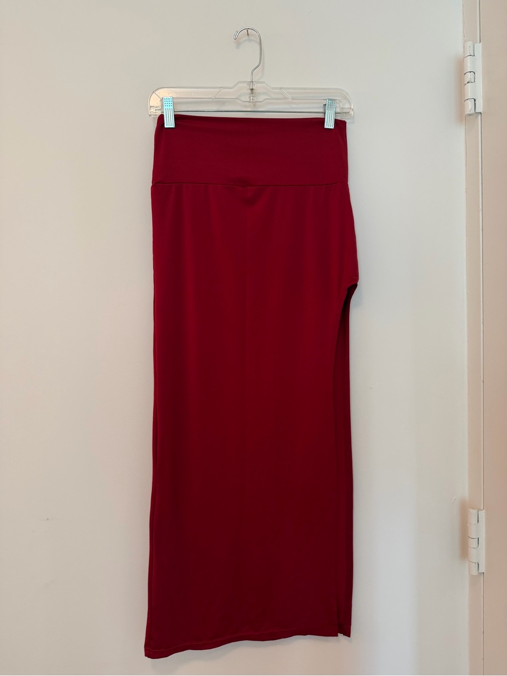 Slim Fit Red Maxi Skirt High Slit